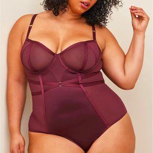 ❤️NWT VINTAGE TORRID LINGERIE BODYSUIT - WINE LACE SATIN SHEER MESH PLUS SIZE 4X